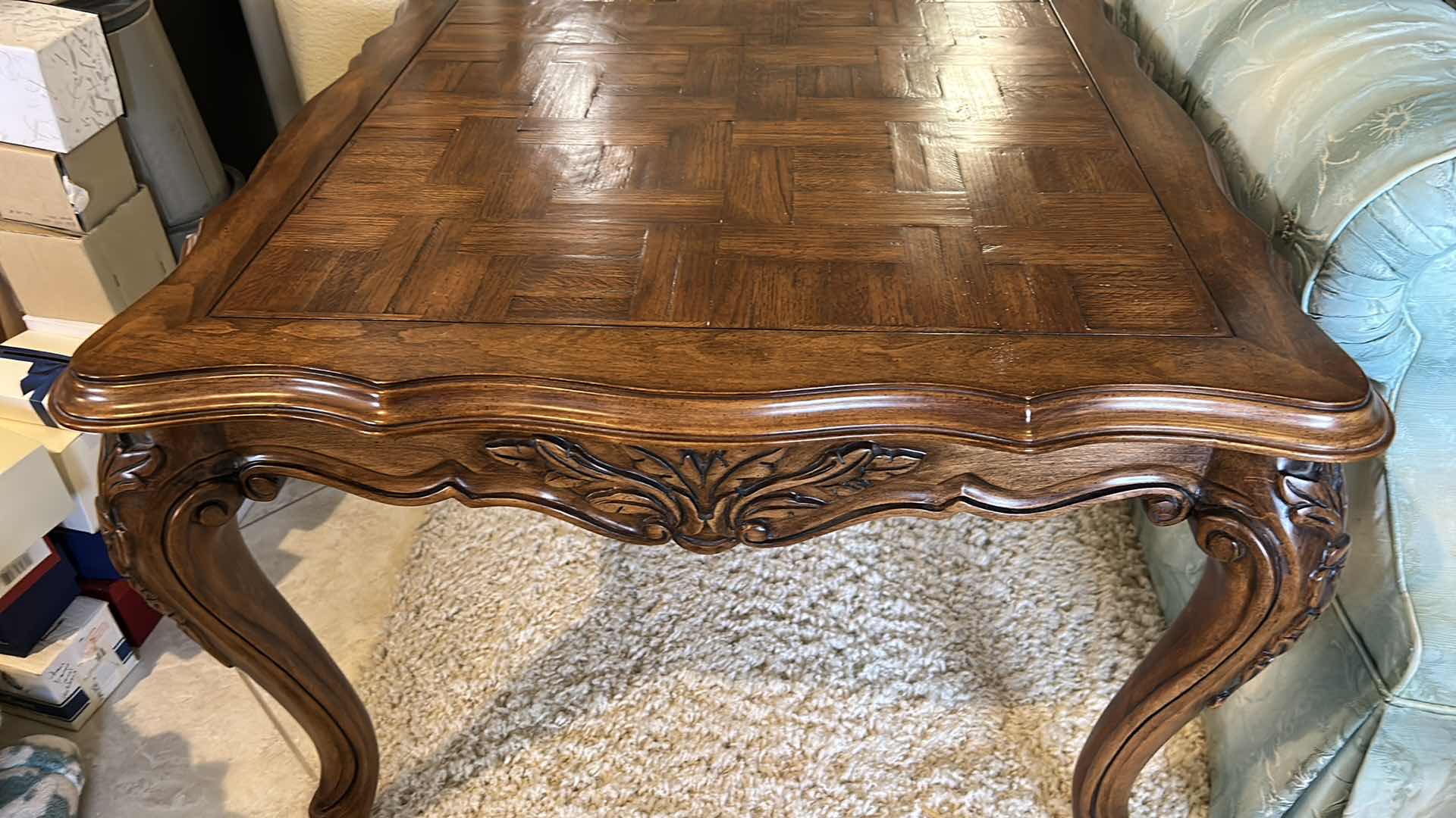 Photo 1 of ORNATELY CARVED WOOD SIDE TABLE 30” x 32” x 22”