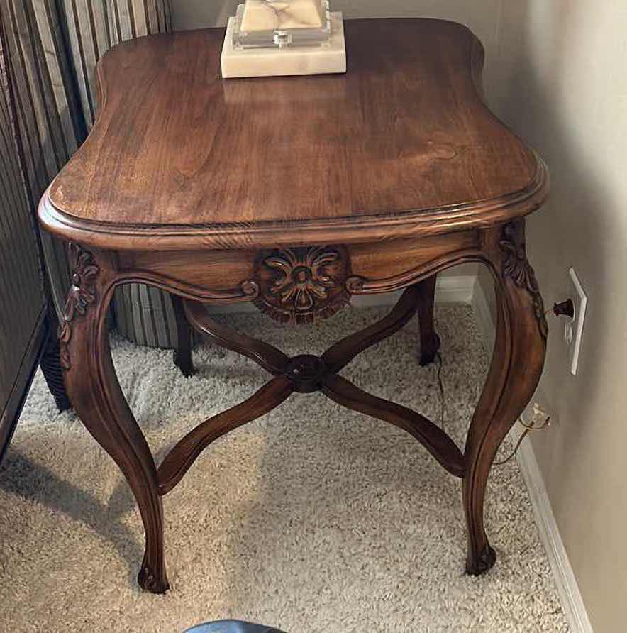 Photo 1 of ORNATELY CARVED WOOD SIDE TABLE 24” x 27” x 26”