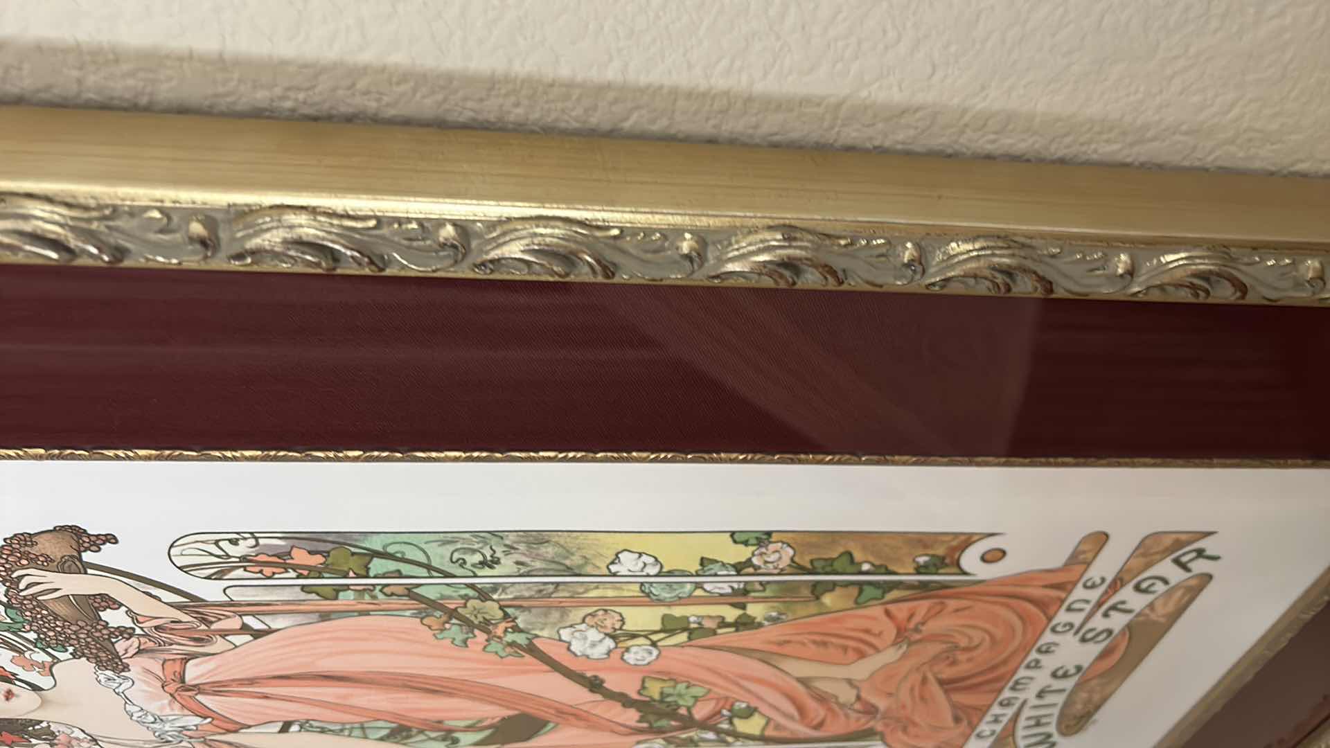 Photo 4 of NUMBERED AND SIGNED MUCHA “MOËT & CHANDON CHAMPAGNE WHITE STAR” ARTWORK GOLD FRAMED 18 1/4“ x 33“