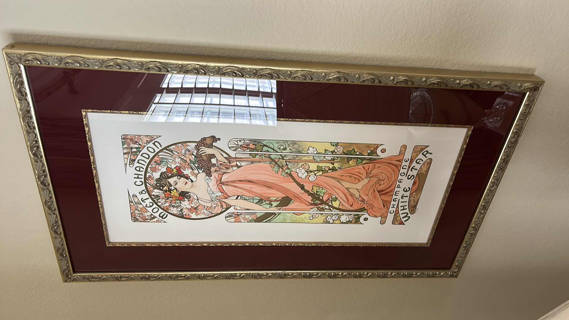 Photo 1 of NUMBERED AND SIGNED MUCHA “MOËT & CHANDON CHAMPAGNE WHITE STAR” ARTWORK GOLD FRAMED 18 1/4“ x 33“