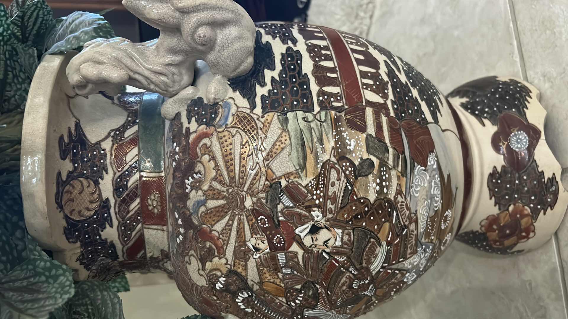 Photo 5 of ASIAN HANDPAINTED VASE WITH FAUX FLORAL ARRANGEMENT VASE HEIGHT 17”