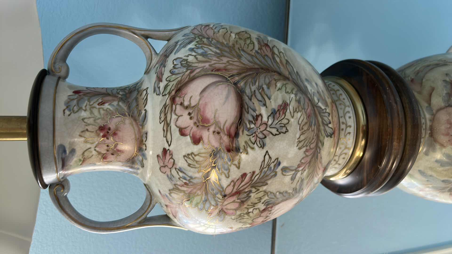 Photo 1 of GLAZED PAINTED CERAMIC POTTERY TABLE LAMP H30.5”