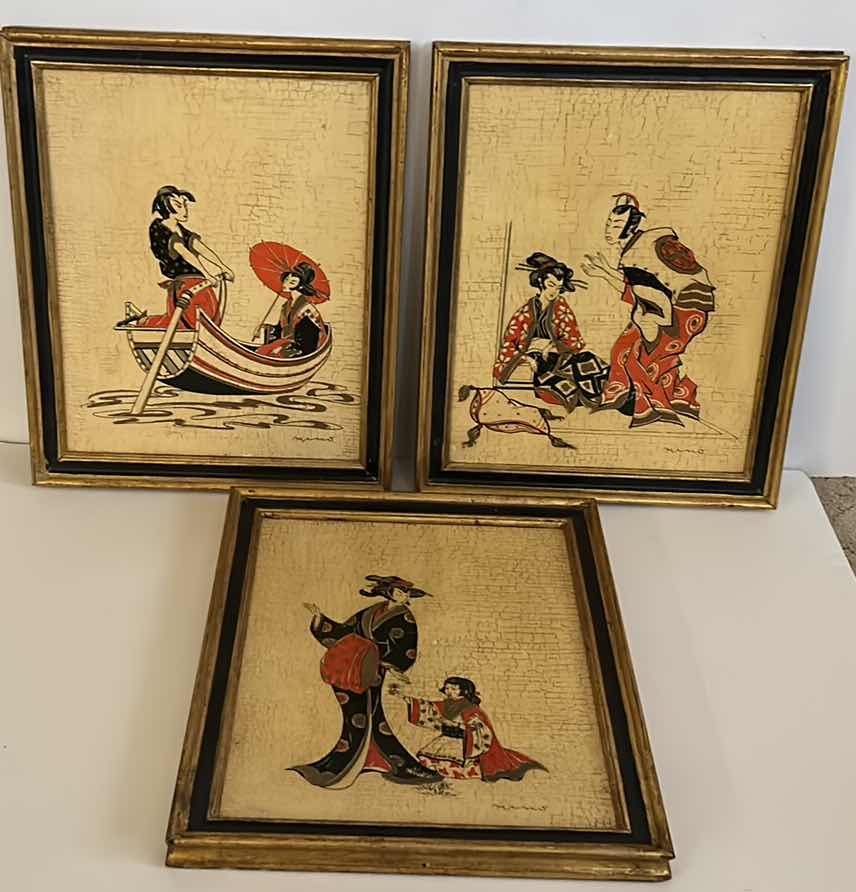 Photo 1 of 3 SIGNED FLORENTIA ORIENTAL ARTWORK PIECES 13” x 16 1/2”