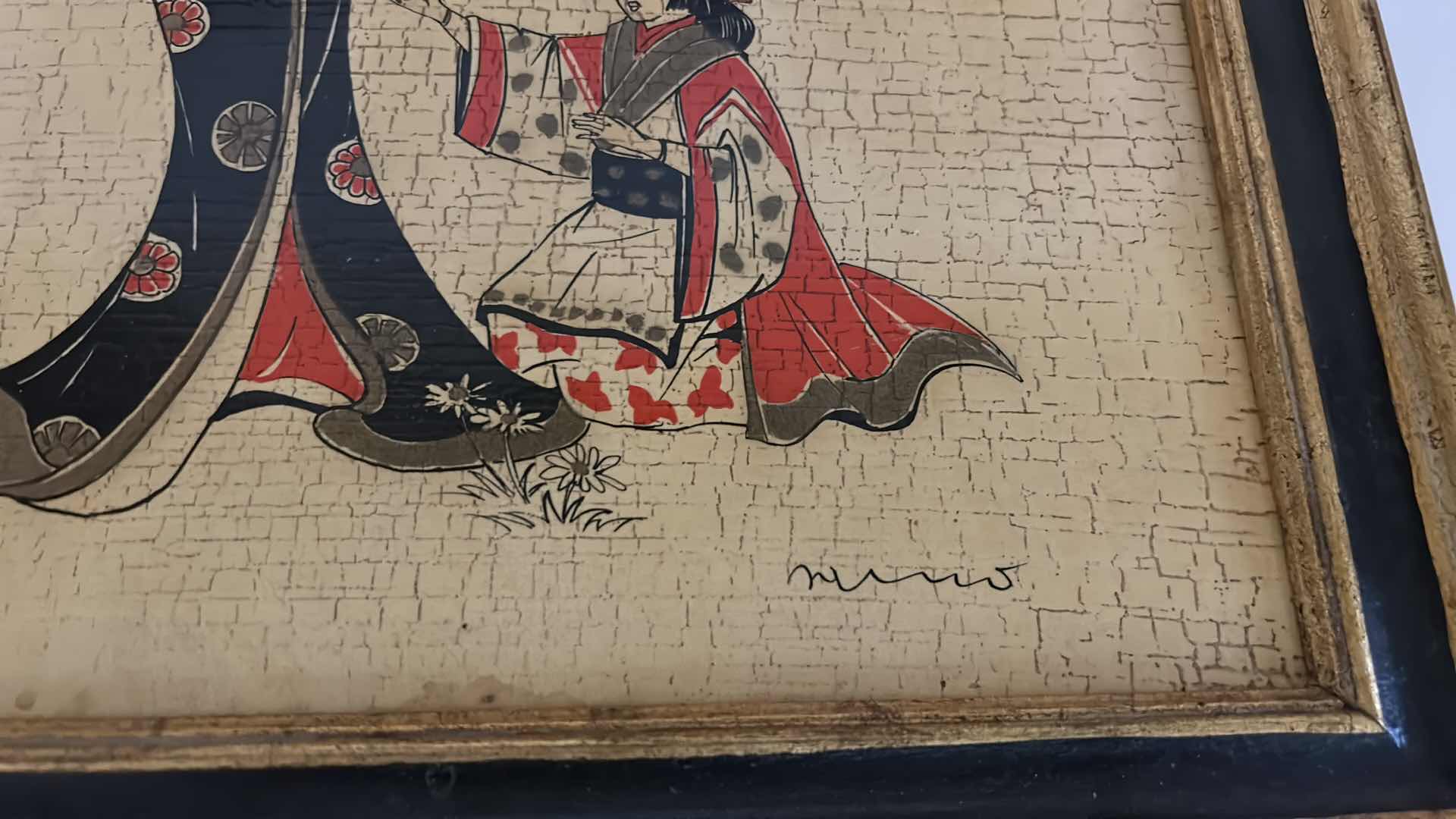 Photo 1 of 3 SIGNED FLORENTIA ORIENTAL ARTWORK PIECES 13” x 16 1/2”