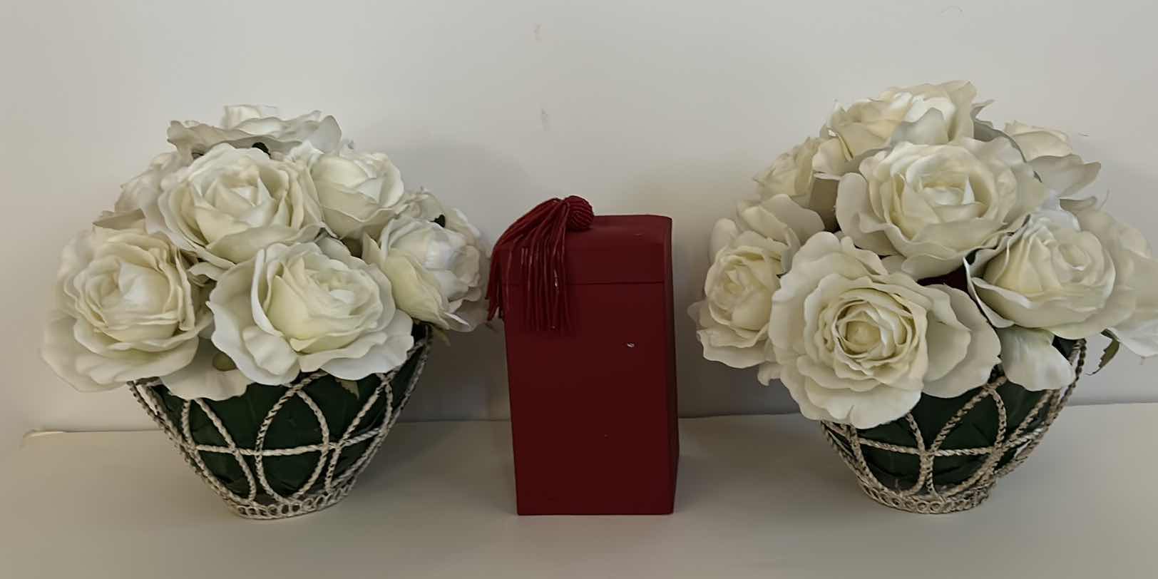 Photo 5 of HOME DECOR-  2 FAUX ROSE FLORAL ARRANGEMENTS  H9.5” AND CANDLE