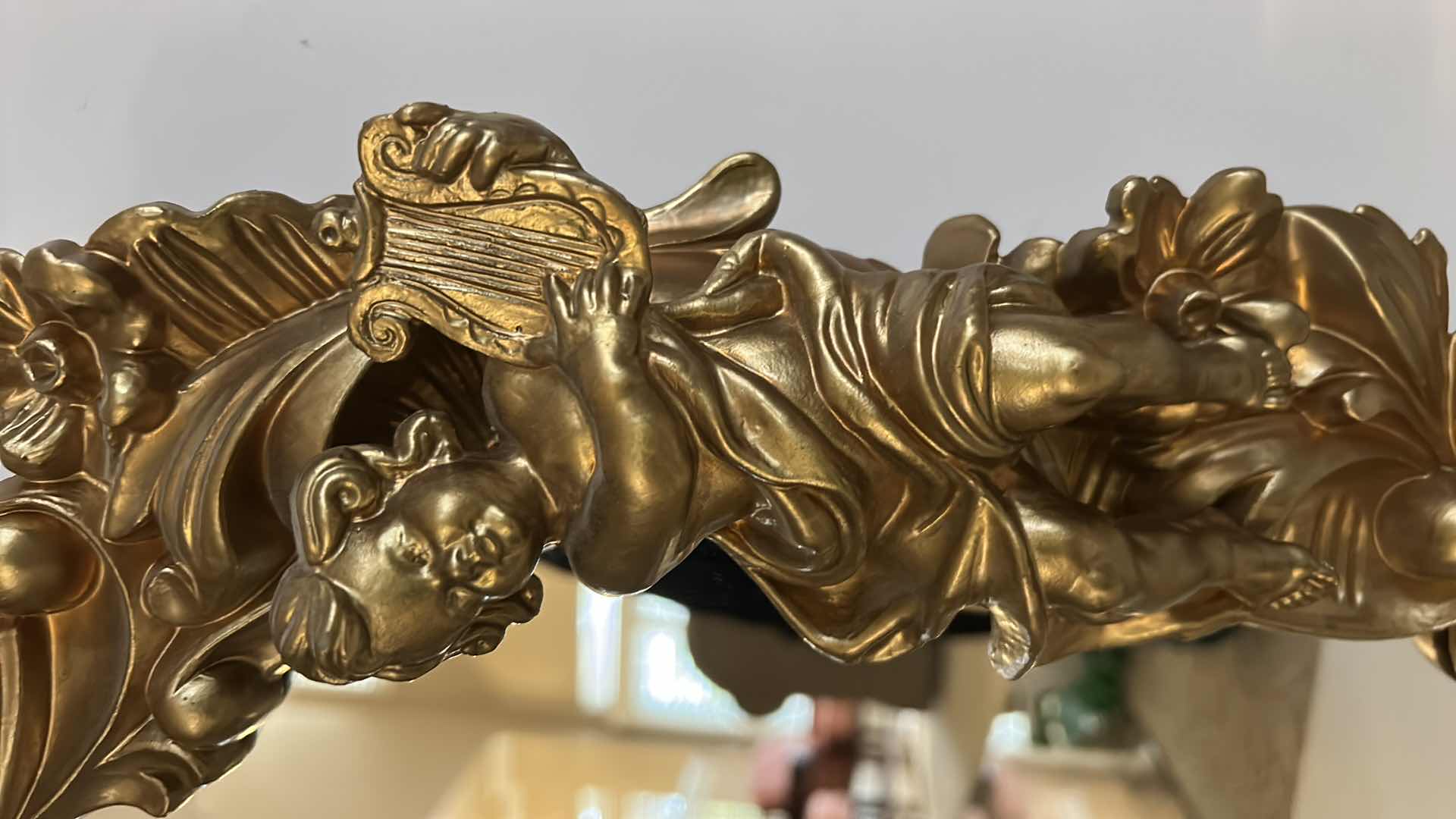 Photo 1 of ORNATE OVAL GOLD FRAMED RESIN MIRROR WITH ANGELS 19 1/2” x 27”