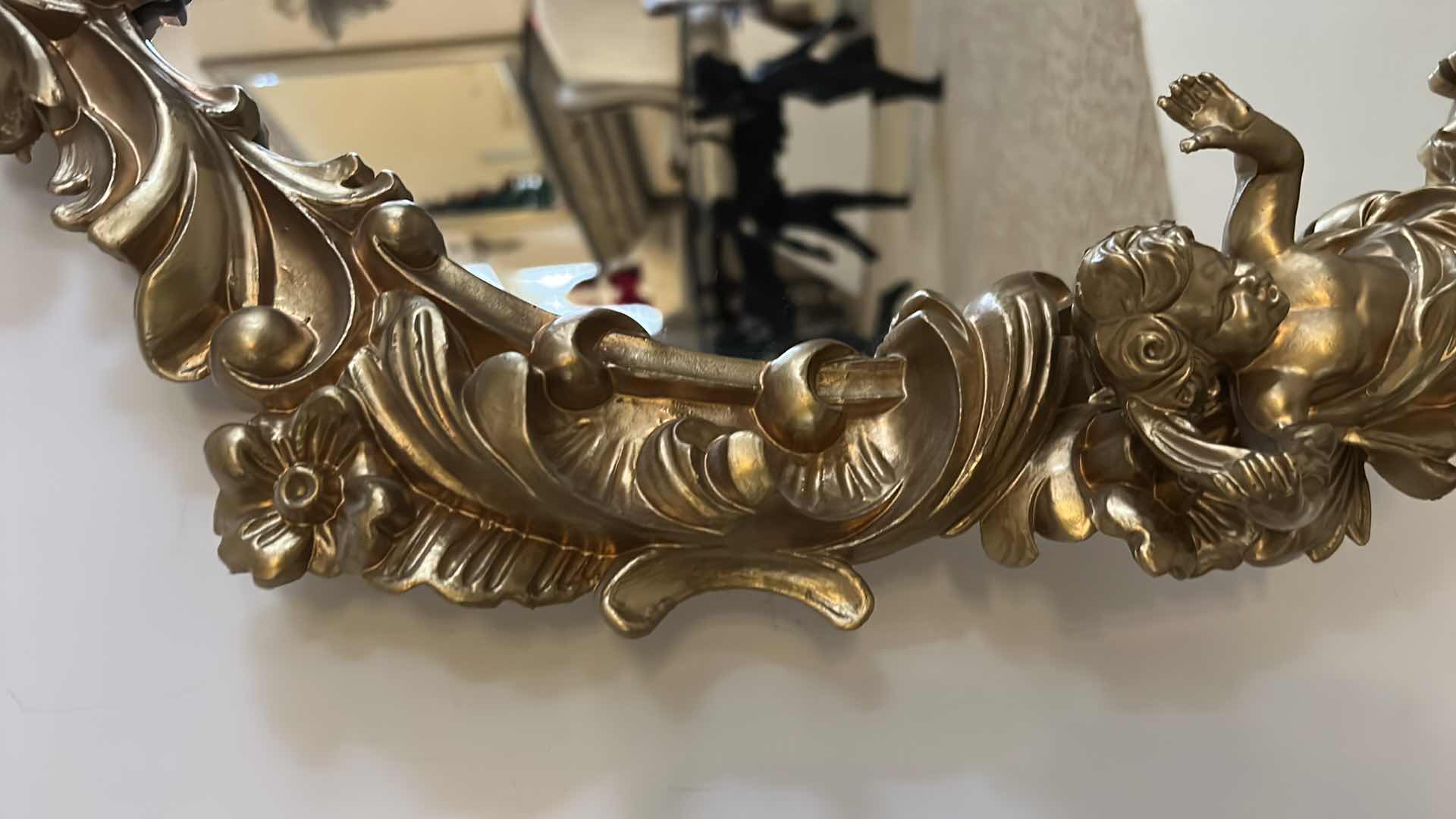 Photo 1 of ORNATE OVAL GOLD FRAMED RESIN MIRROR WITH ANGELS 19 1/2” x 27”