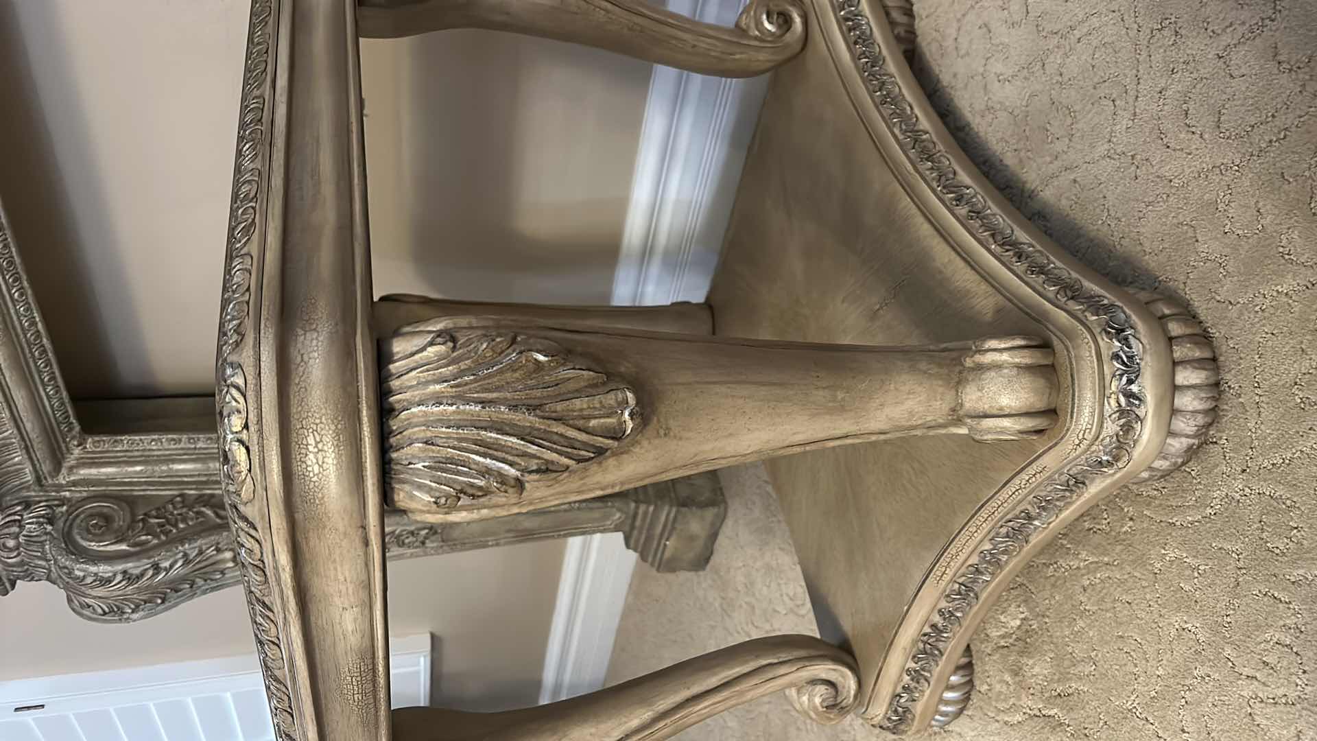 Photo 1 of VINTAGE ORNATELY CARVED GLASS TOP END TABLE 24” x 27” x 26