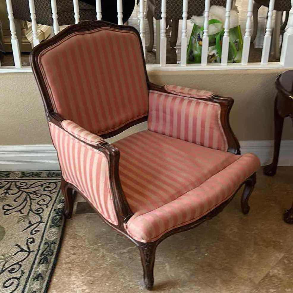 Photo 1 of VINTAGE OVERSIZED FRENCH PROVINCIAL CARVED WOOD BERGERE LOUNGE CHAIR 33” x 36” x 36"