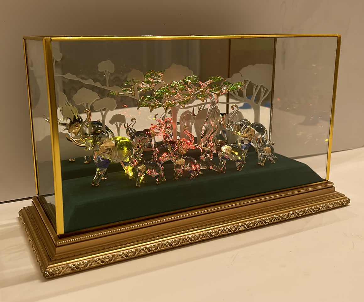 View 8 of LIGHTED DISPLAY BOX WITH GLASS ELEPHANTS 13 1/2“ x 5 1/2“ x 7 1/2