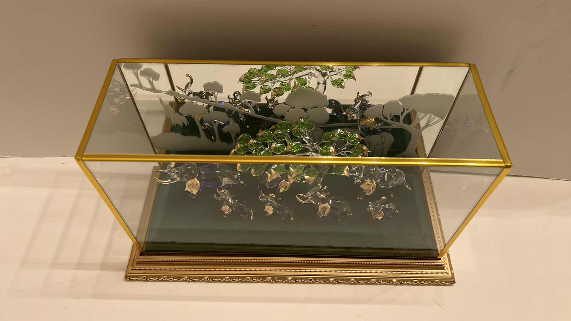 View 5 of LIGHTED DISPLAY BOX WITH GLASS ELEPHANTS 13 1/2“ x 5 1/2“ x 7 1/2