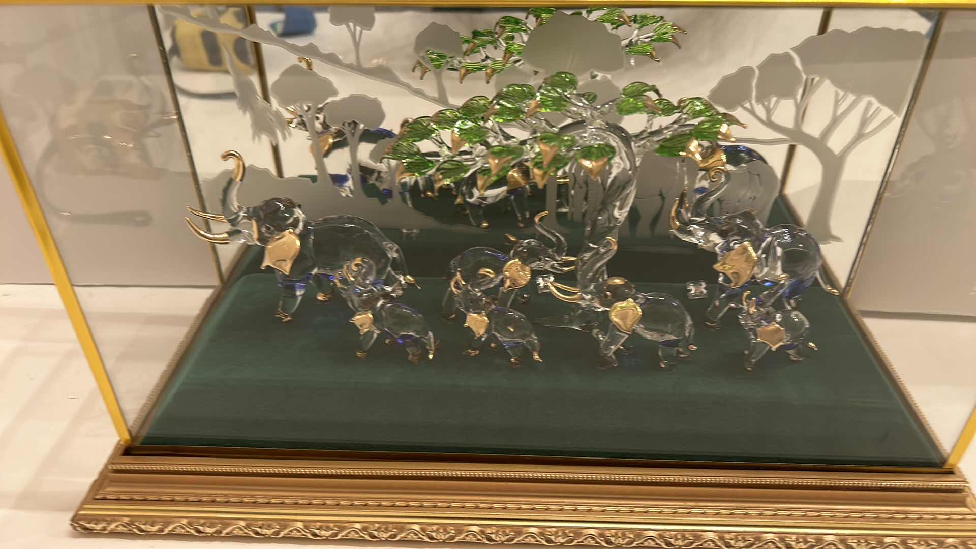 View 3 of LIGHTED DISPLAY BOX WITH GLASS ELEPHANTS 13 1/2“ x 5 1/2“ x 7 1/2
