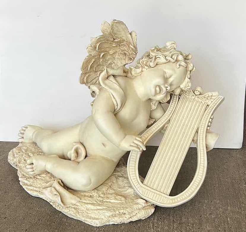 Photo 6 of PLASTER CHERUB PLAYING HARP FIGURINE 21 1/2” x 15” x 17”