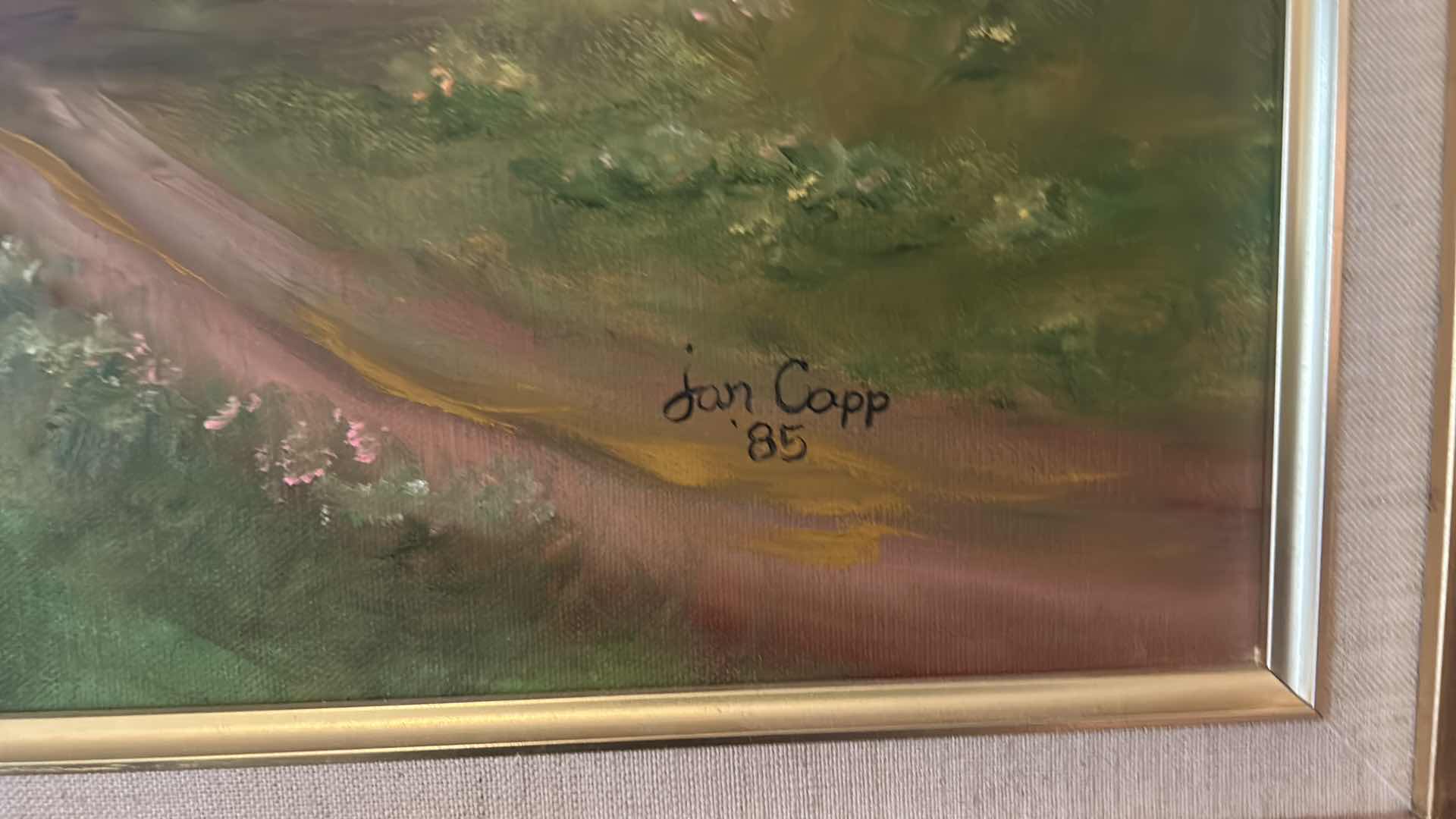 Photo 1 of SIGNED OIL ON CANVAS “RED BARN AND WINDMILL ORNATE GOLD FRAMED 28 1/2” x 25