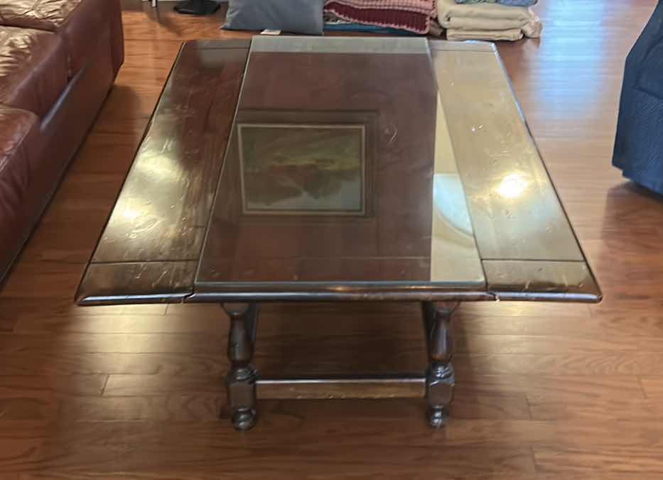 Photo 1 of VINTAGE COFFEE TABLE WITH POP UP SIDES 2’ x 54” (ADD 8” FOR EACH SIDE PIECE)