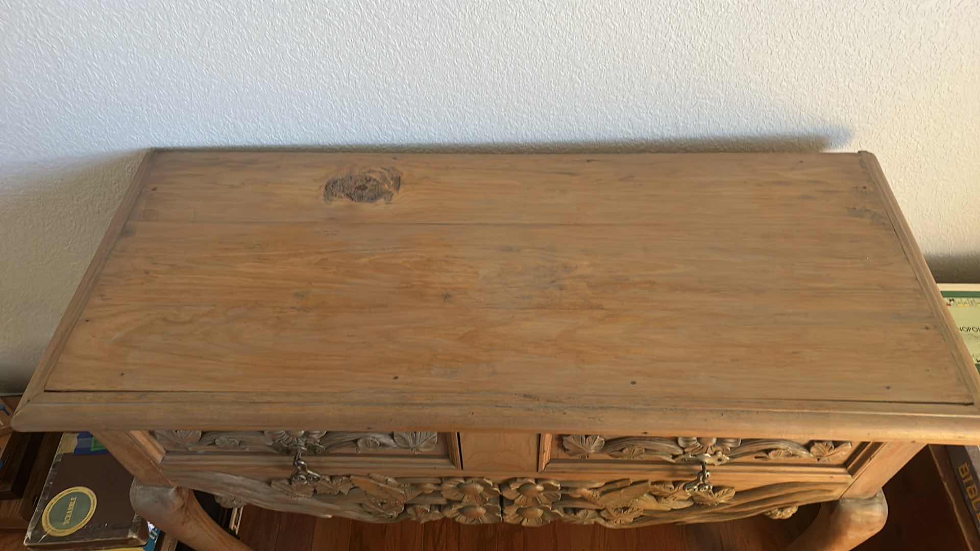 Photo 5 of CARVED WOOD ENTRY TABLE WITH TWO DRAWERS 42” x 17” x 32”