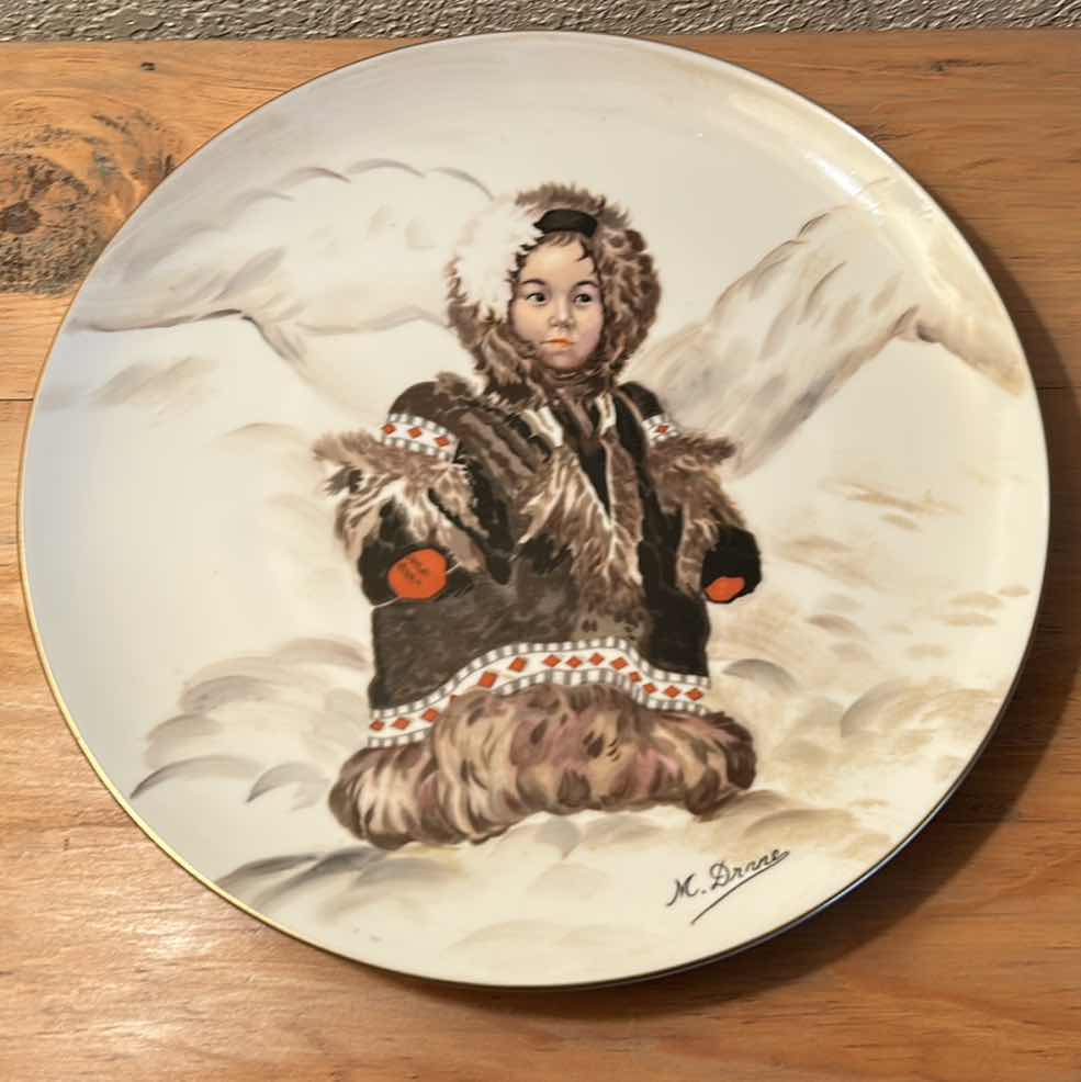 Photo 1 of 12” SIGNED PORCELAIN PLATE, ESKIMO CHILD, KODIAK ISLAND