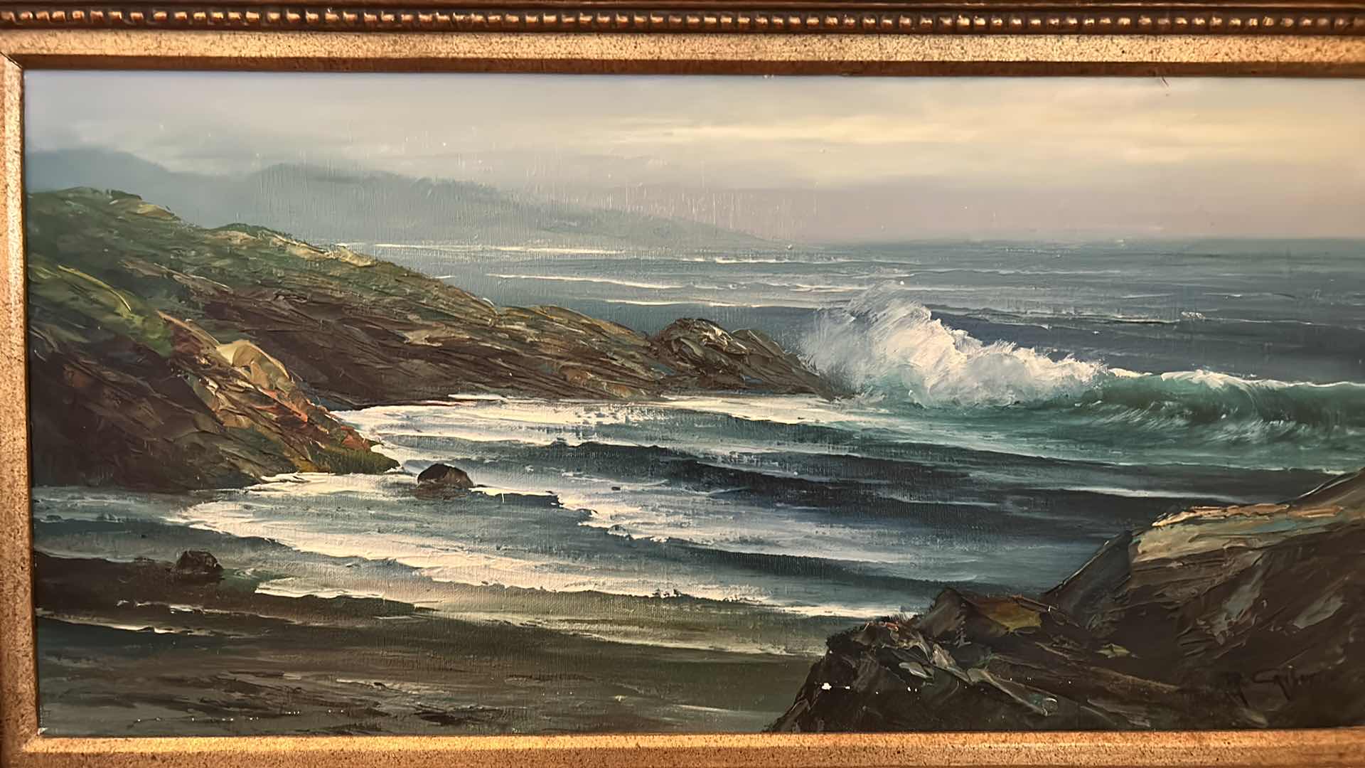Photo 1 of OIL PAINTING ON CANVAS “OCEAN SCENE” ORNATELY FRAMED 30 1/2” x 19”