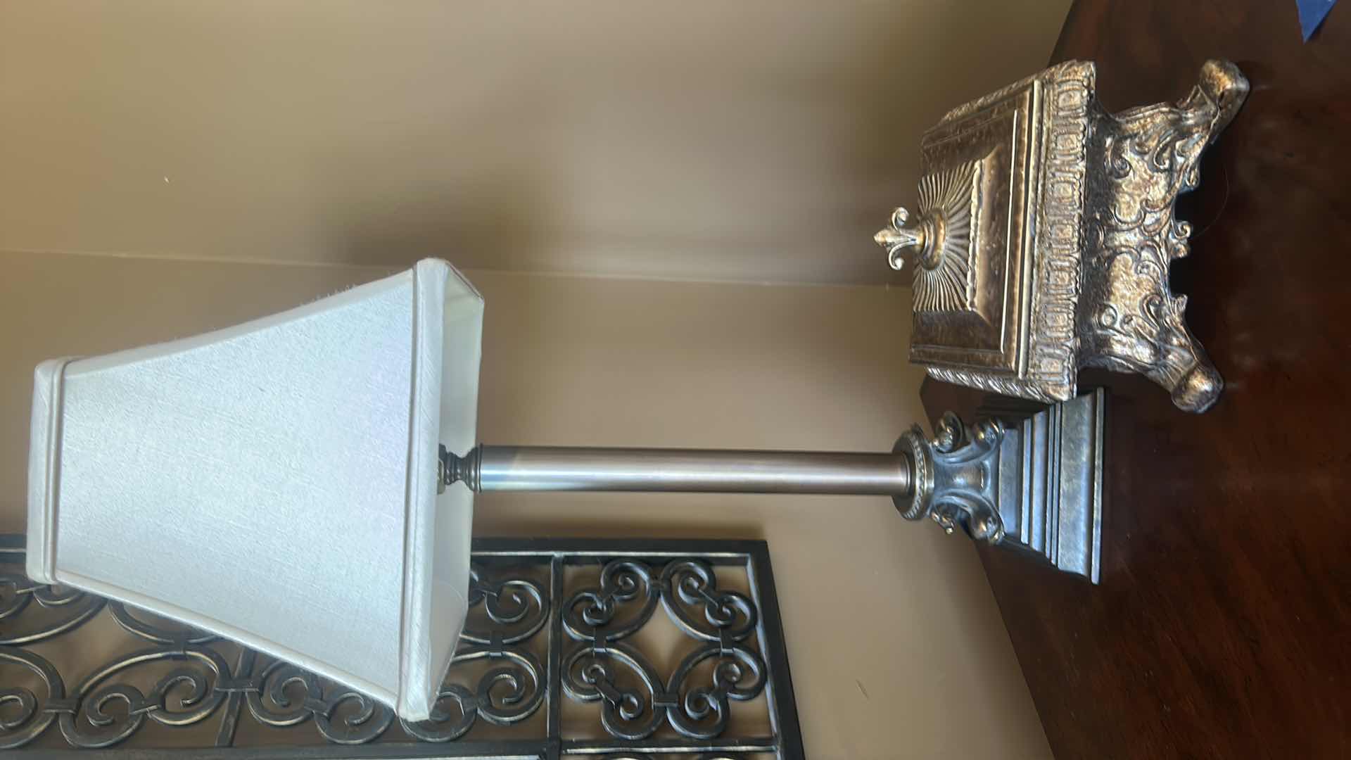 Photo 1 of METAL TABLE LAMP AND ORNATE BOX DECOR H29”