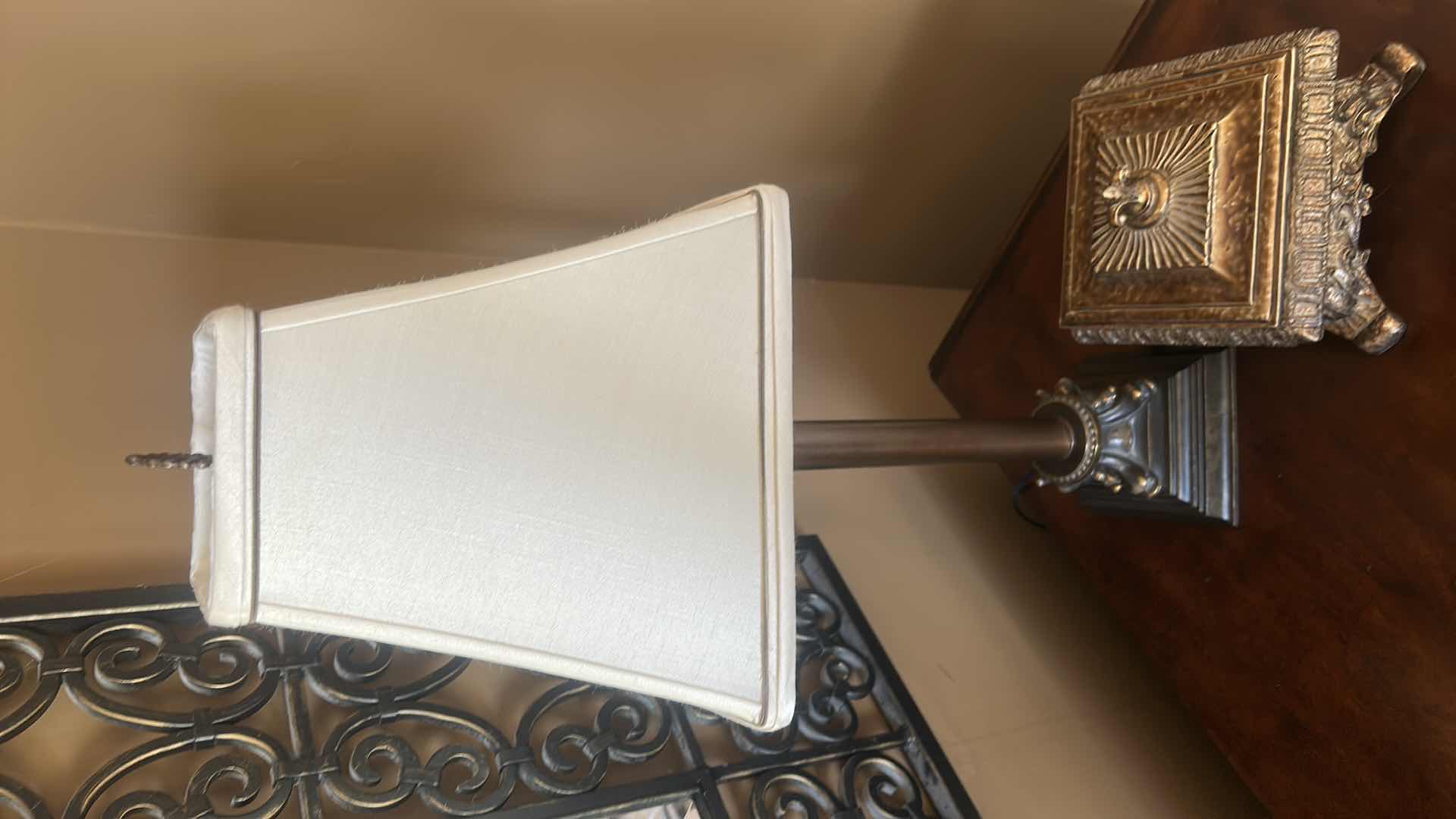 Photo 1 of METAL TABLE LAMP AND ORNATE BOX DECOR H29”