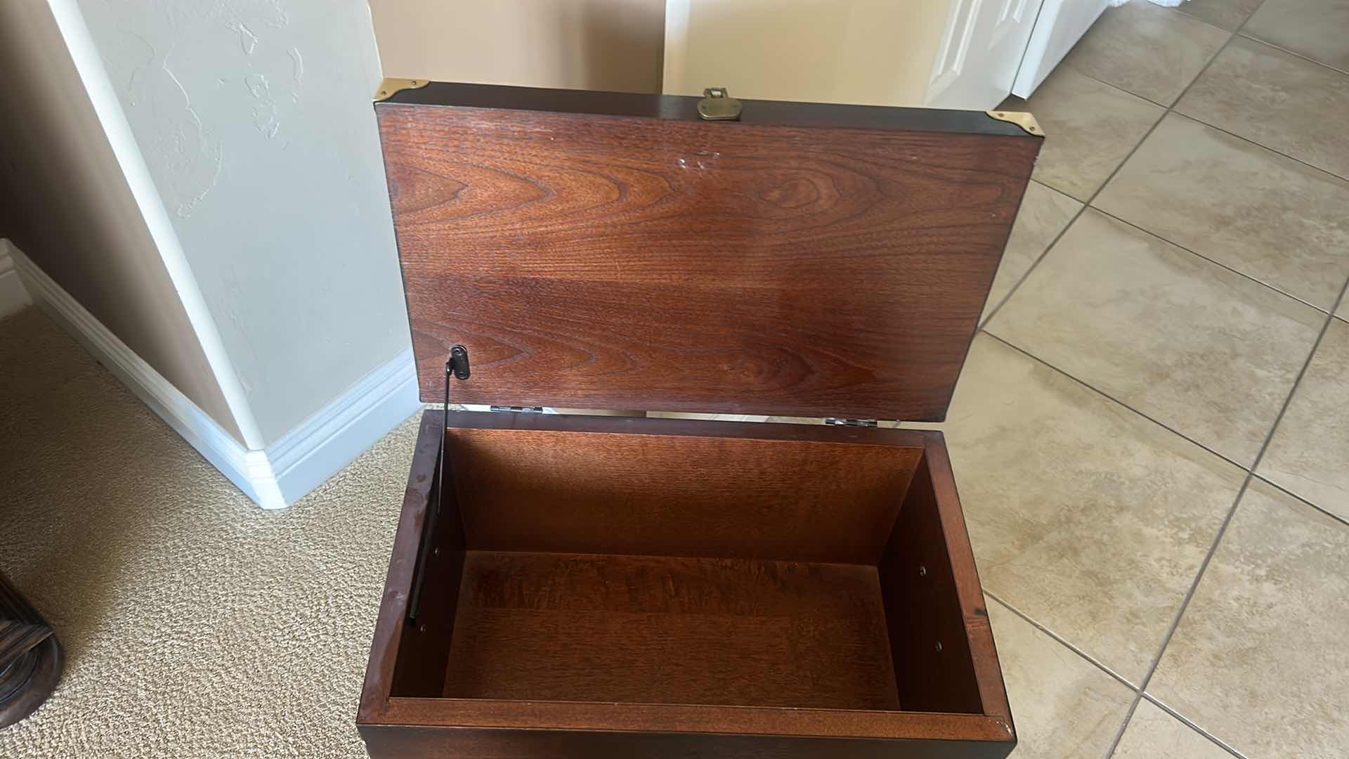 Photo 1 of HEAVY WOOD CHEST WITH BRASS ACCENT ON BRASS LEGS 18” x 11” x 21”