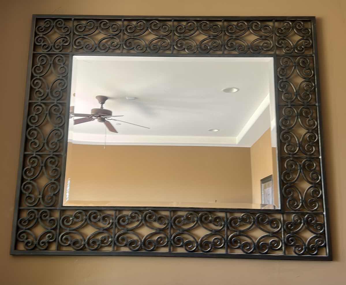 Photo 3 of HEAVY METAL SCROLL FRAMED BEVELED GLASS MIRROR 55” x 45”