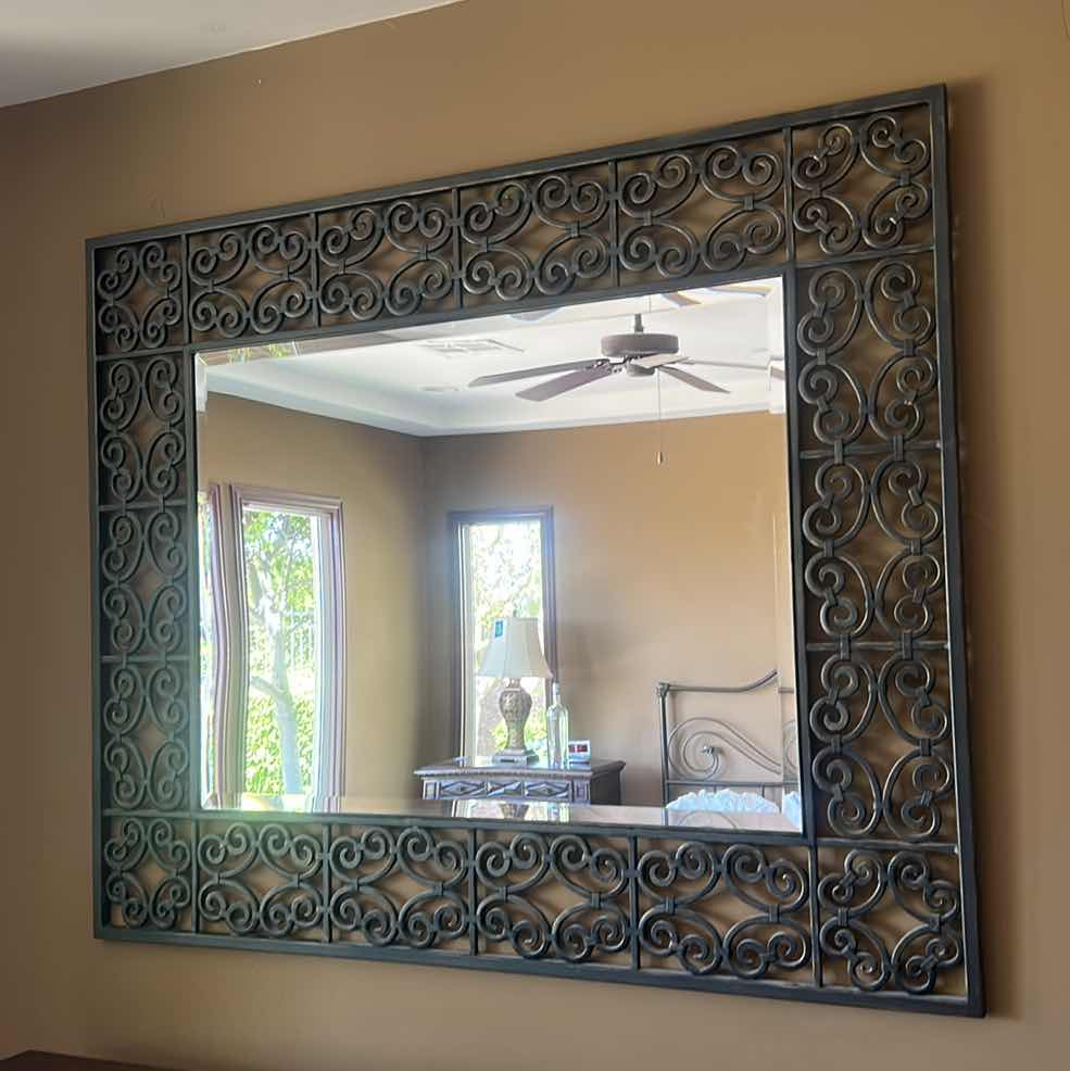 Photo 1 of HEAVY METAL SCROLL FRAMED BEVELED GLASS MIRROR 55” x 45”
