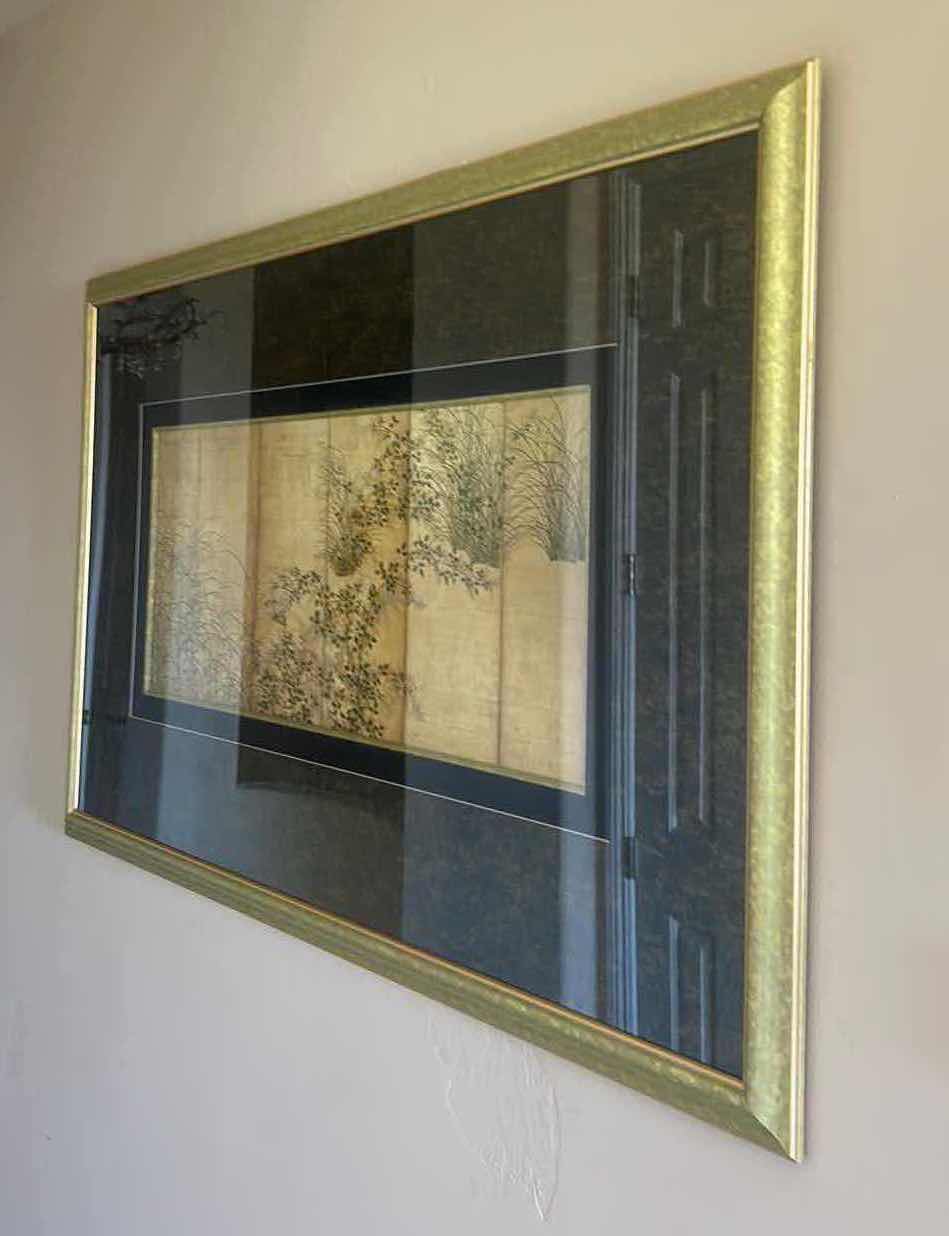 Photo 1 of LARGE ASIAN INSPIRED GOLD WITH LEAVES ARTWORK GOLD FRAMED 63” x 39