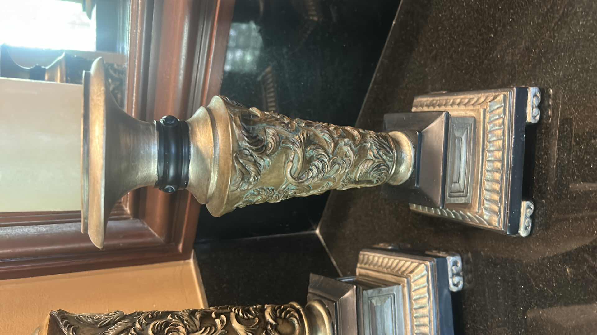 Photo 1 of HOME DECOR- GOLD & SILVER TONED CANDLE HOLDERS WITH CANDLES (TALLEST 22” WITH CANDLE