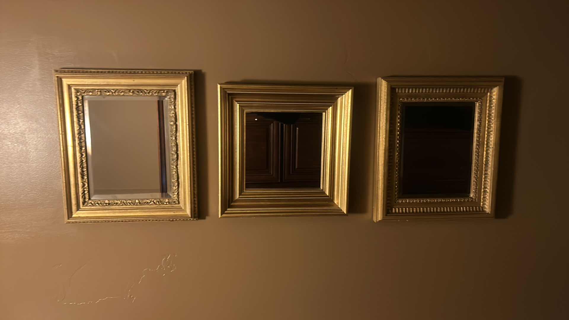 Photo 1 of 3 GOLD FRAMED BEVELED GLASS MIRRORS (LARGEST 14” x 12)