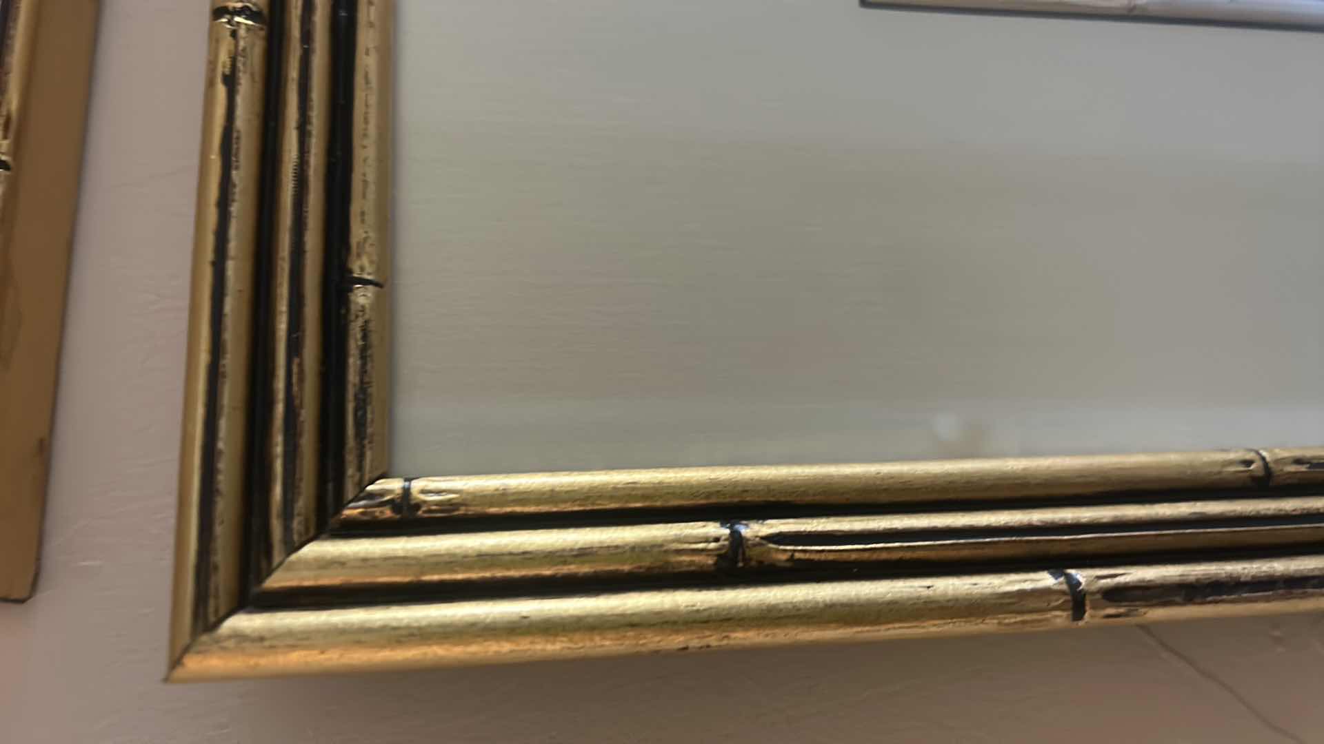 Photo 1 of 2 GOLD AND BLACK ASIAN INSPIRED ARTWORK, GOLD BAMBOO FRAME 21 1/4 x 21 1/4