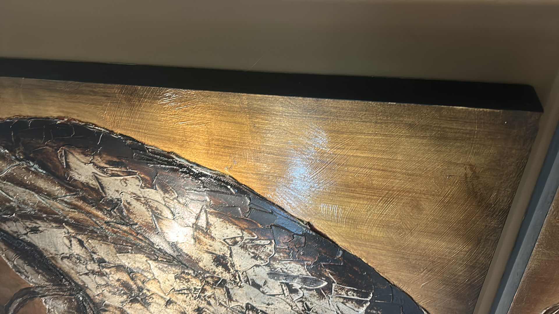 View 4 of LARGE TEXTURED GOLD AND SILVER APPLE ARTWORK ON WOOD 39 1/4” x 39 1/4” x 2”