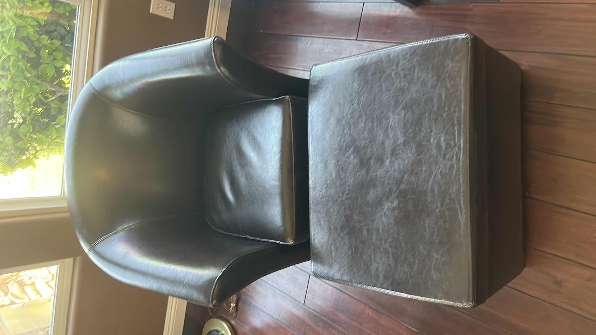 View 1 of DARK BROWN FAUX LEATHER CHAIR WITH STORAGE OTTOMAN (CHAIR 29 x 30 x 31)