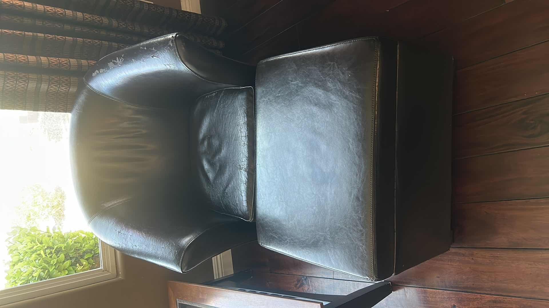 View 1 of DARK BROWN FAUX LEATHER CHAIR WITH STORAGE OTTOMAN (CHAIR 29 x 30 x 31)