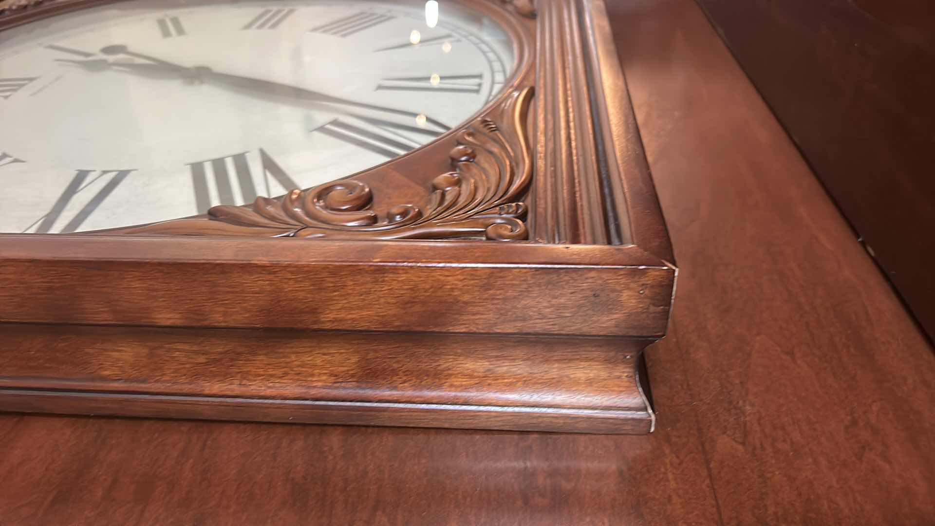 Photo 1 of ETHAN ALLEN WOOD FRAMED WALL CLOCK 26” x 26” x 3 3/4”