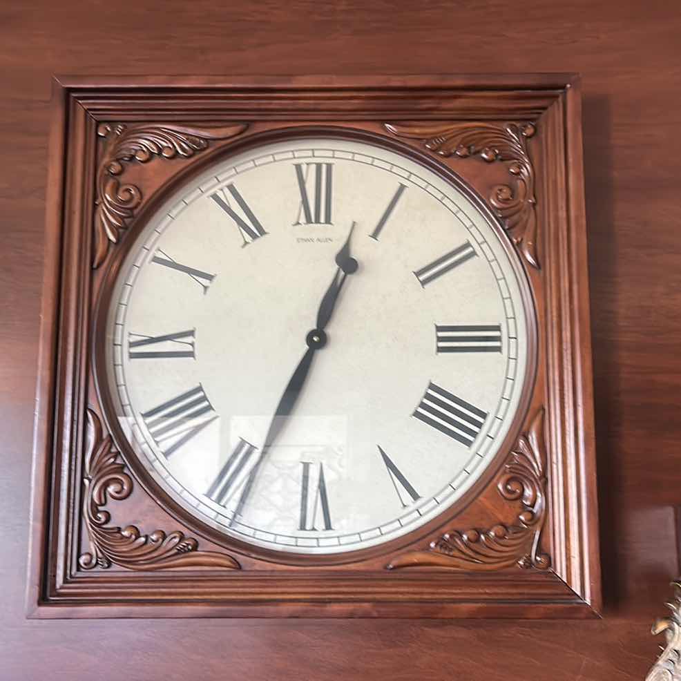 Photo 1 of ETHAN ALLEN WOOD FRAMED WALL CLOCK 26” x 26” x 3 3/4”