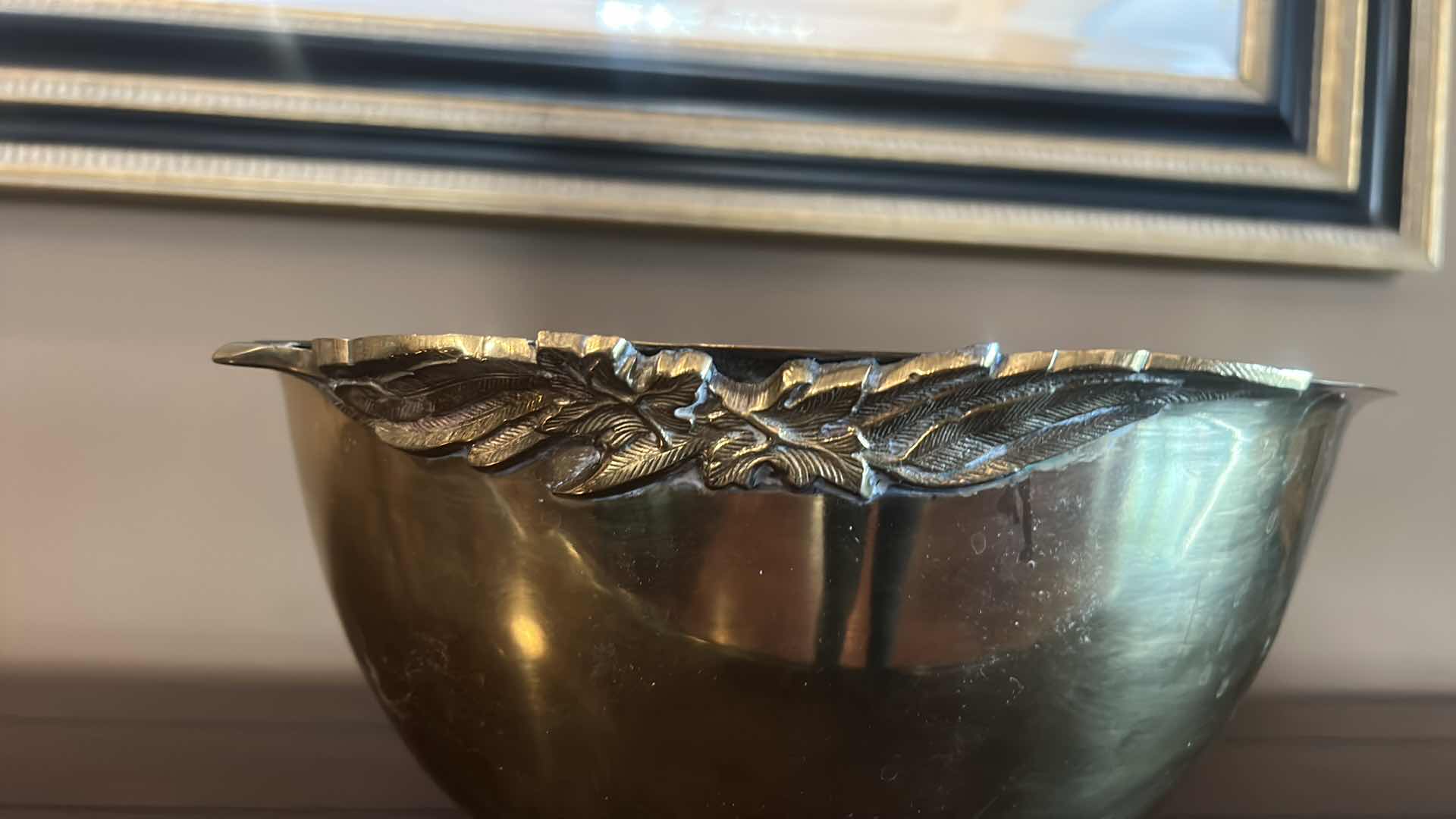 Photo 1 of BRASS BOWL WITH SWAN ETCHING 12 1/2” x 6 3/4”