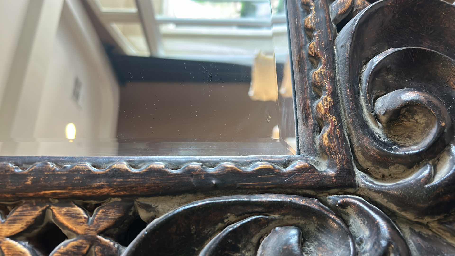 Photo 3 of ORNATELY FRAMED BEVELED GLASS MIRROR 
35” x 46”