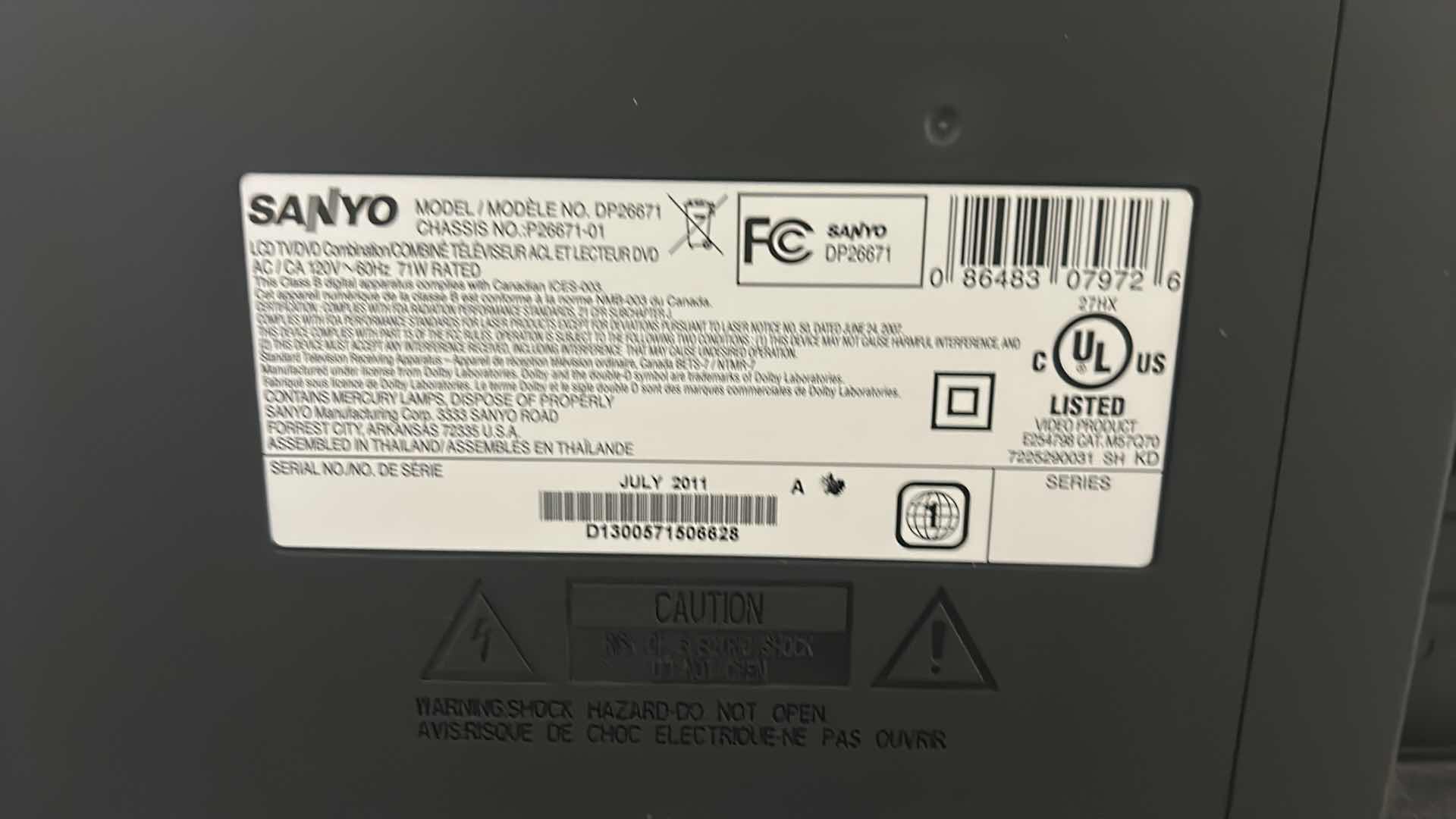 Photo 1 of 26” SANYO TV WITH REMOTE