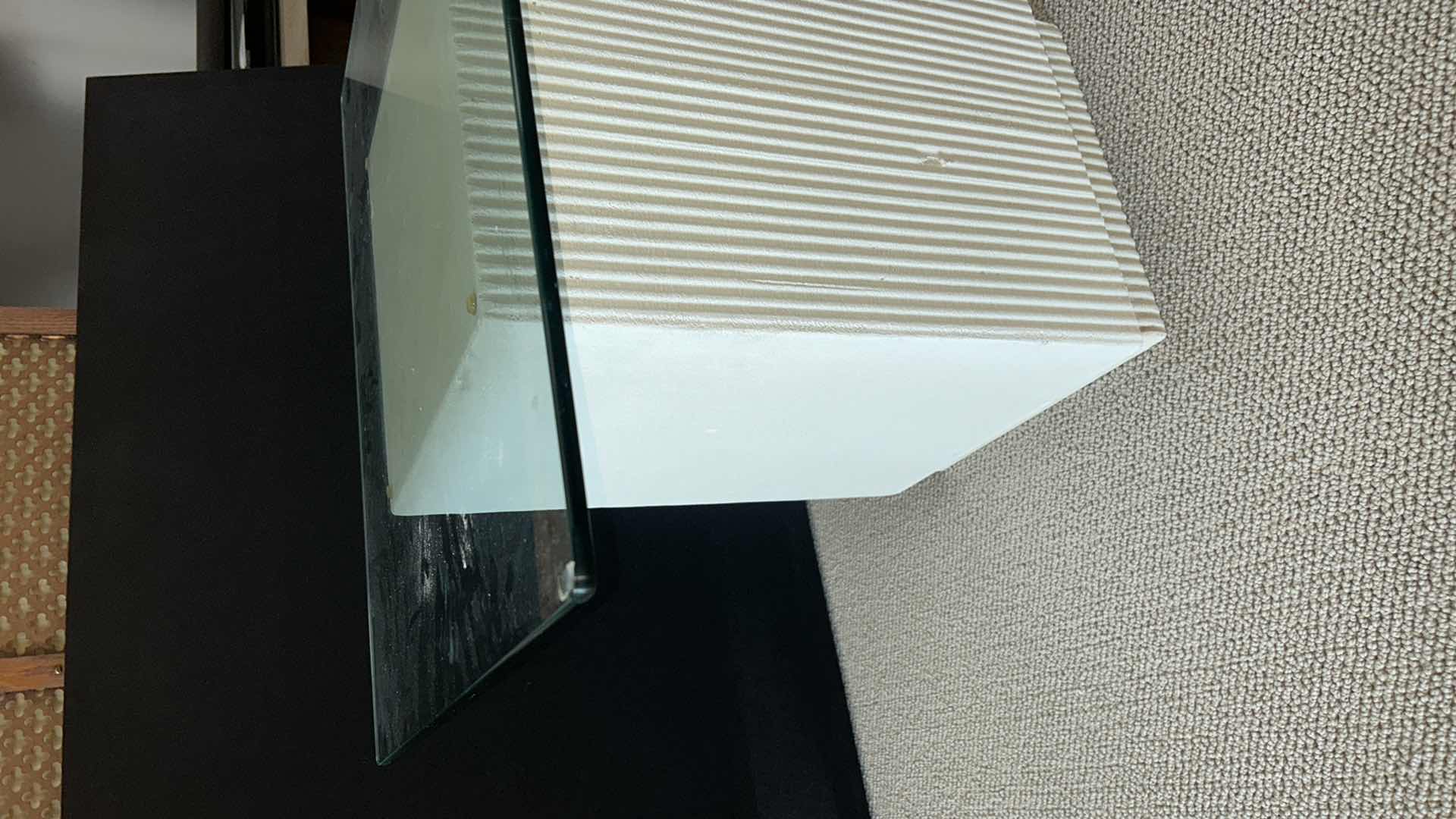 Photo 1 of CERAMIC OFF WHITE PILLAR WITH GLASS TOP ACCENT TABLE/ COFFEE TABLE 28” x 28” x 22”