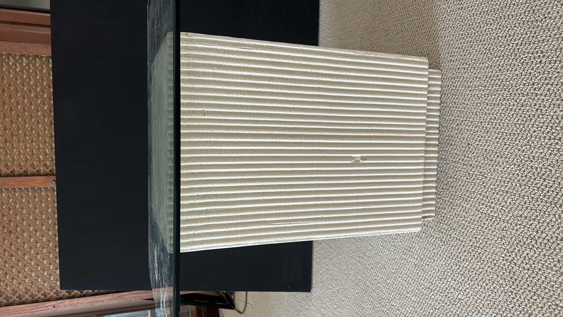 Photo 1 of CERAMIC OFF WHITE PILLAR WITH GLASS TOP ACCENT TABLE/ COFFEE TABLE 28” x 28” x 22”