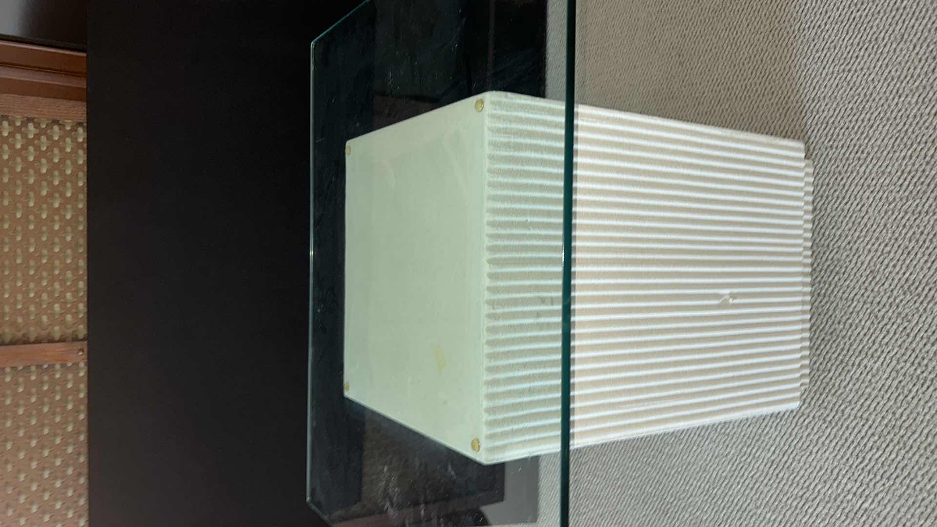 Photo 1 of CERAMIC OFF WHITE PILLAR WITH GLASS TOP ACCENT TABLE/ COFFEE TABLE 28” x 28” x 22”