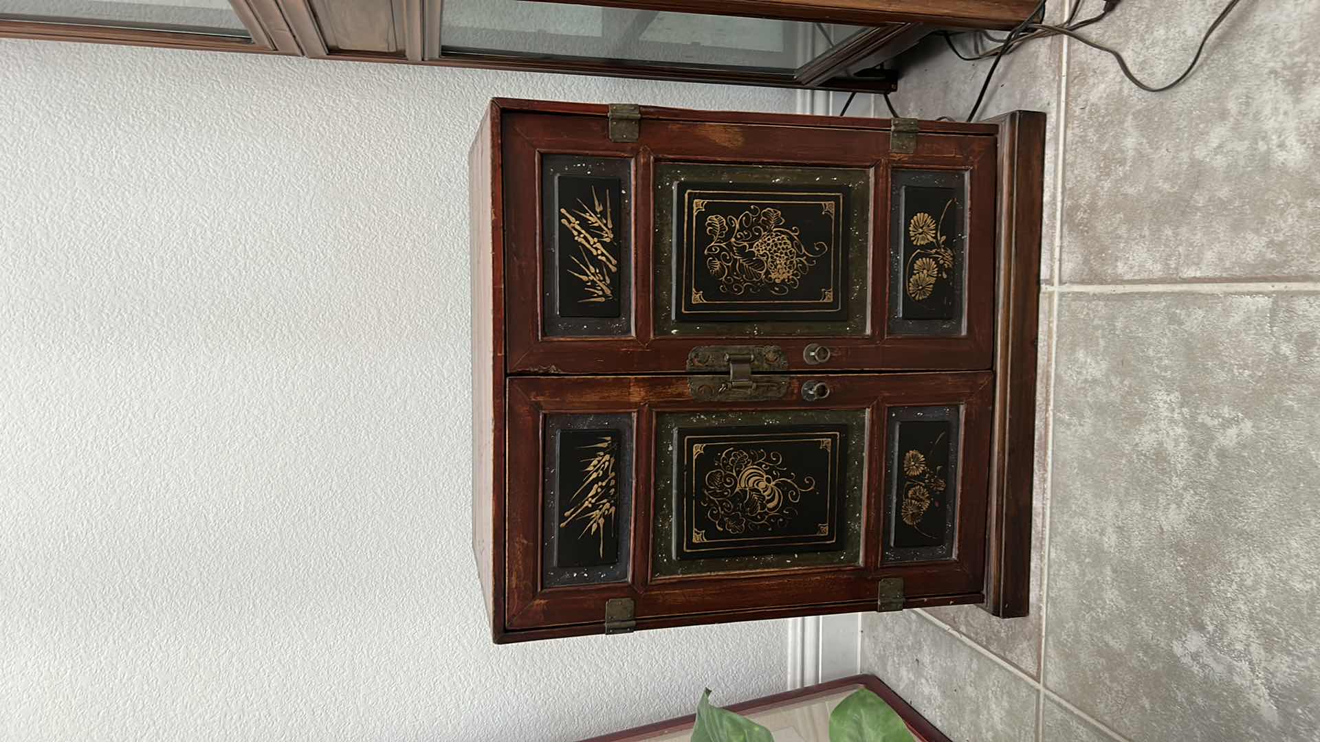 Photo 1 of ANTIQUE CHINESE CABINET W BRASS HARDWARE  23“ x 16“ x 24 1/2“