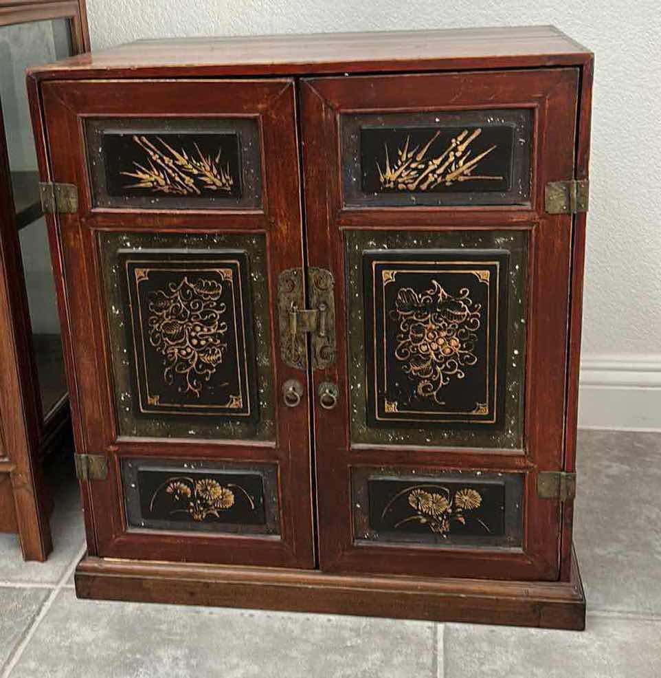 Photo 1 of ANTIQUE CHINESE CABINET W BRASS HARDWARE 23“ x 16“  H24"
