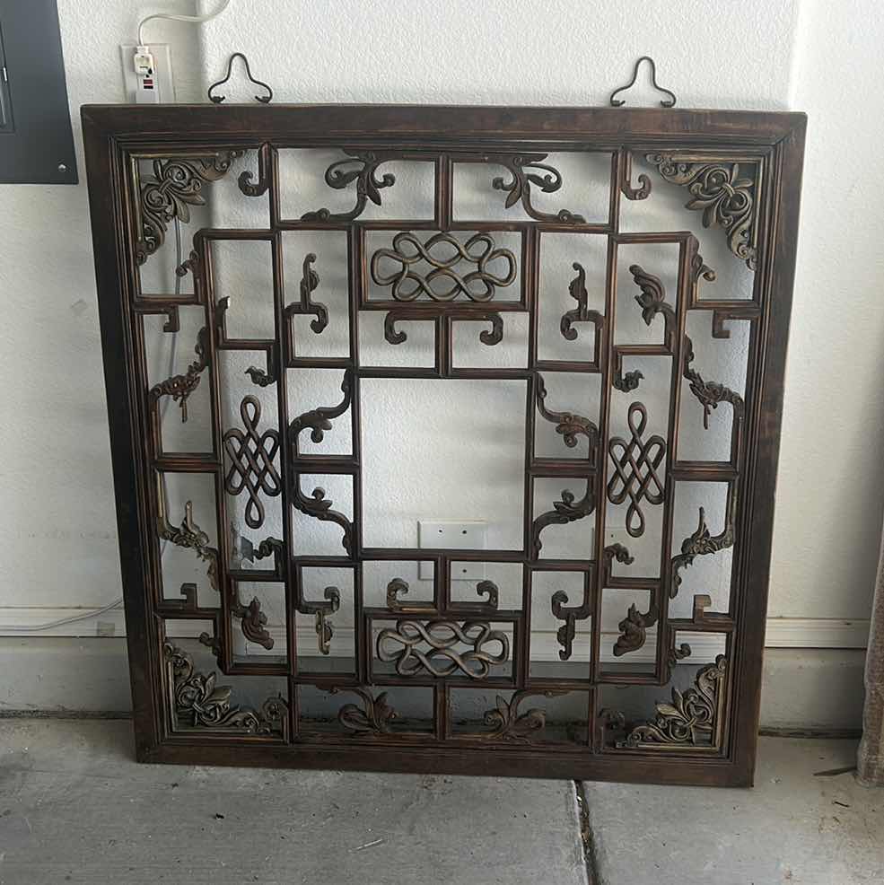 Photo 1 of ANTIQUE CHINESE CARVED WOOD WINDOW LATTICE PANEL 44 3/4 inch x 47.25”