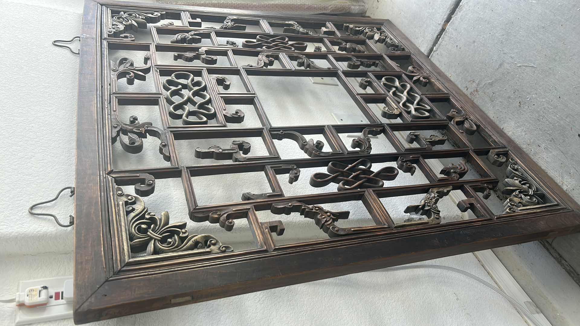 Photo 1 of ANTIQUE CHINESE CARVED WOOD WINDOW LATTICE PANEL 44 3/4 inch x 47.25”