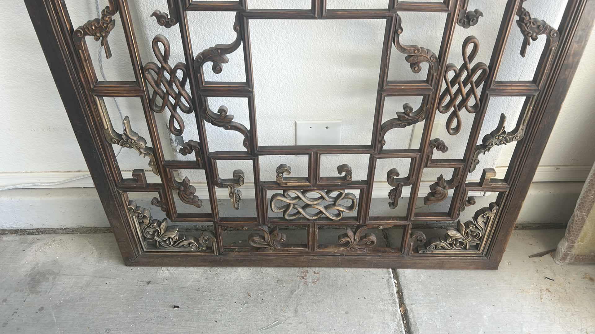 Photo 1 of ANTIQUE CHINESE CARVED WOOD WINDOW LATTICE PANEL 44 3/4 inch x 47.25”