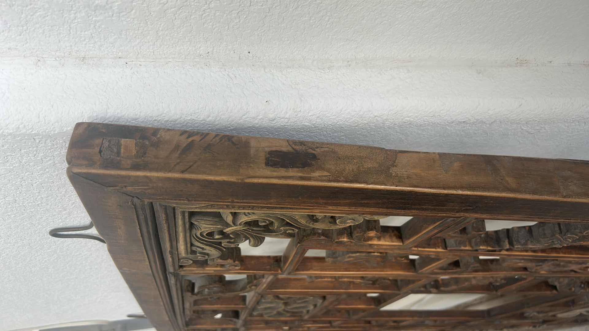 Photo 1 of ANTIQUE CHINESE CARVED WOOD WINDOW LATTICE PANEL 44 3/4 inch x 47.25”