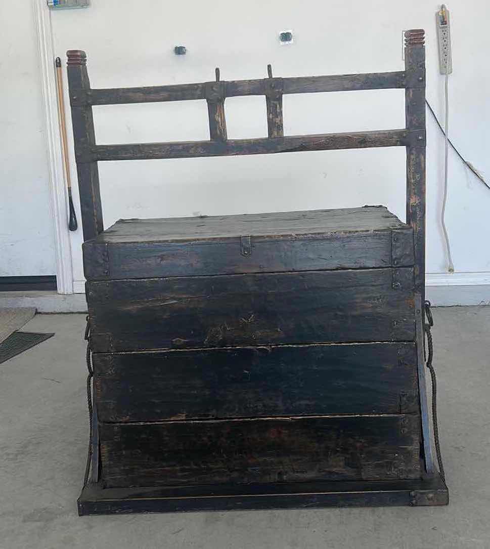 Photo 1 of CHINESE ANTIQUE (POSSIBLY MING DYNASTY) SCHOLARS LUGGAGE WITH METAL HARDWARE  3’ x 20 1/2” x 42”