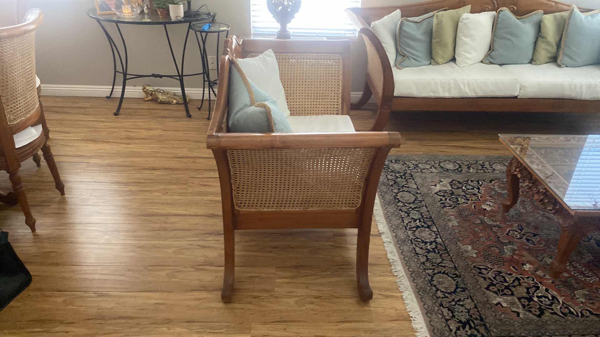 Photo 1 of CUSTOM MADE CHAIR WOOD AND CANE BACK FROM BALI INDONESIA 52” x 25 1/2” x 34”